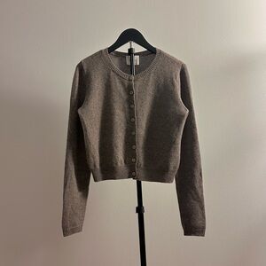 Reformation Clara Cocoa Brown Cropped Cashmere Crew Neck Cardigan Size XS